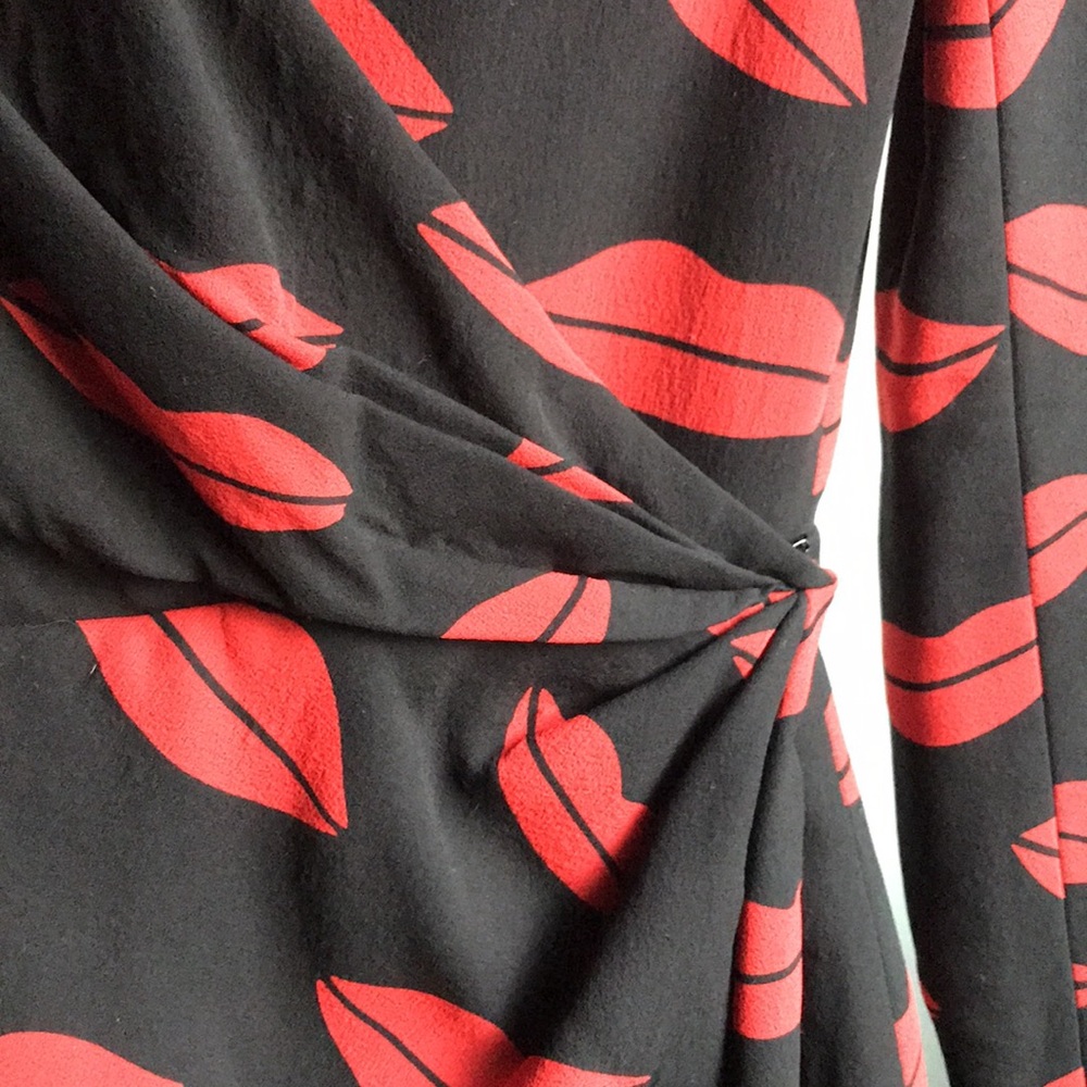 NWOT Saint Laurent Black and Red Lip Print Wrap Dress - Picture 9 of 12